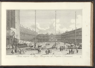 Gezicht op het San Marcoplein te Venetië Maior Área de São Marcos Prospecto ao Templo de São Jeminiani (título no objeto) Gezichten op bugemenen en pleinen in Venetië (título da série) Mais vistas famosas da cidade de Veneza, do Canal Antonius, 38 painéis  de Antonio Visentini