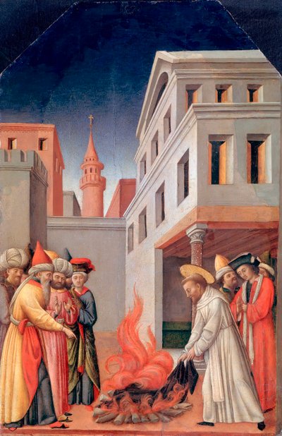 "O Milagre do Fogo Santo perante o Sultão" Pintura de Antonio Vivarini (c. 1440-1480), c. 1440 - Óleo sobre madeira Dim 52x34 cm Staatliche Museen, Berlim de Antonio Vivarini