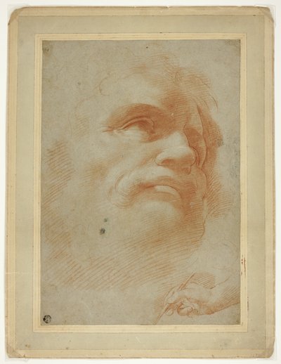 Cabeça masculina e esboço da mão direita segurando a caneta de Antonio da Correggio