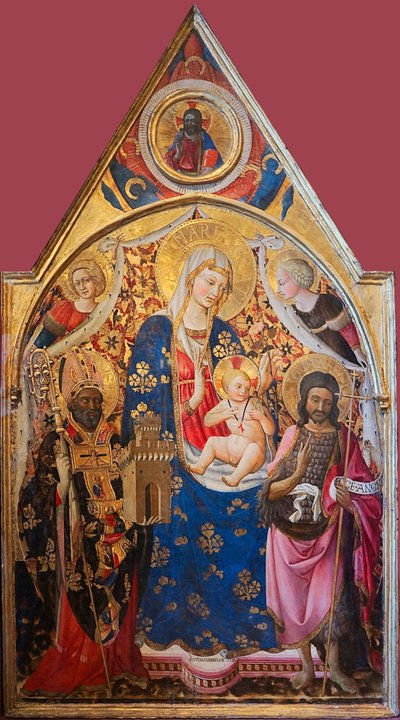 Nossa Senhora com o Menino entronizado com santos


 Título(s) alternativo(s):   Gonfalon. Lado direito: Nossa Senhora e o Menino, com um Bispo, São João Batista e Anjos. Parte superior - Bênção de Cristo. Verso da imagem: A Crucificação com a Virgem Maria de Antonio da Firenze