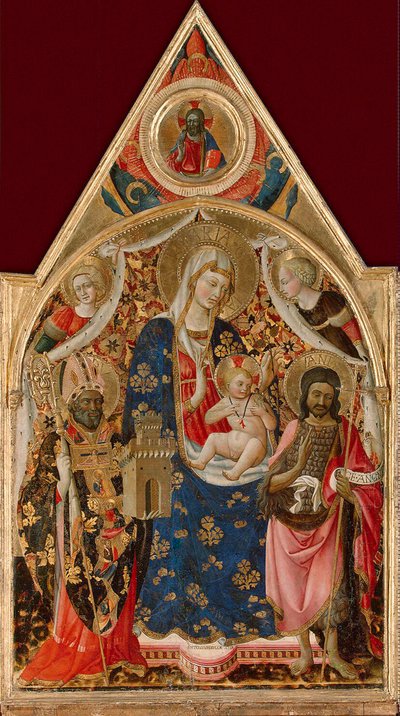 Madonna e Criança, com um Bispo, São João Batista e Anjos, início do século 15. de Antonio da Firenze