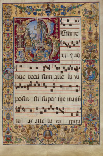 O Gradual. R inicial: A Ressurreição, c.1500 (tempera, folha de ouro e tinta sobre pergaminho) de Antonio da Monza