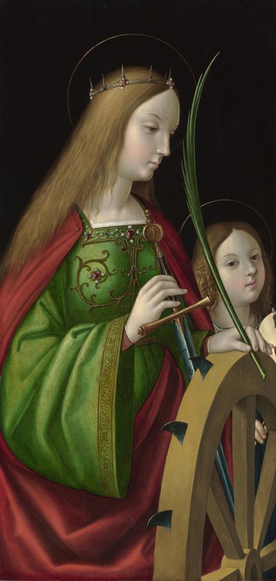 "Santa Catarina de Alexandria" (falecida ca. 307) Pintura de Antonio Solario (activa ca. 1502-1518), óleo sobre madeira, 84 x 40 cm de Antonio da Solario