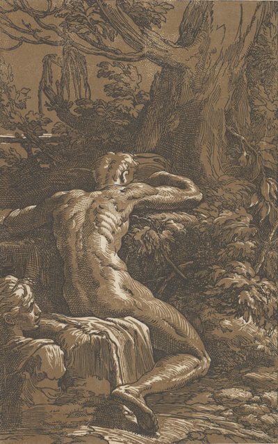 Homem sentado visto por trás de Narciso, ca. 1527-30. de Antonio da Trento