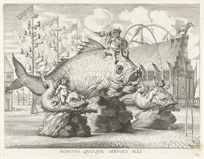 Espectáculo com Tritão sobre um peixe gigante; entrada de Fernando em Gand em 1635
Pontvs Qvoqve servet illi (título sobre o objecto) de Antony van der Does