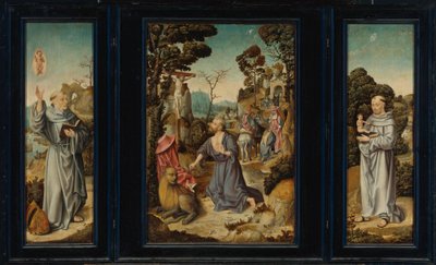 Um Tríptico: Cenas da vida de São Jerónimo, Santo António de Pádua, São Bernardo de Clairvaux de Antwerp School c. 1525-3