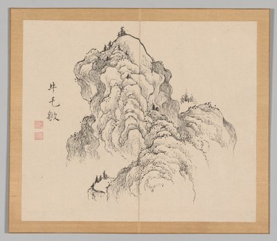 Álbum duplo de Estudos da Paisagem após Ikeno Taiga, Volume 1, folha 16, século XVIII. de Aoki Shukuya