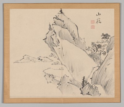Álbum Duplo de Estudos da Paisagem após Ikeno Taiga, Volume 1, folha 30, século XVIII. de Aoki Shukuya