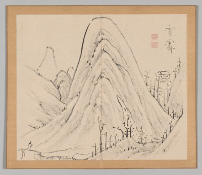 Álbum Duplo de Estudos da Paisagem após Ikeno Taiga, Volume 1, folha 33, século XVIII. de Aoki Shukuya