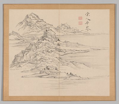 Álbum Duplo de Estudos da Paisagem após Ikeno Taiga, Volume 1, folha 35, século XVIII. de Aoki Shukuya