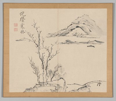 Álbum Duplo de Estudos da Paisagem após Ikeno Taiga, Volume 2, folha 11, século XVIII. de Aoki Shukuya