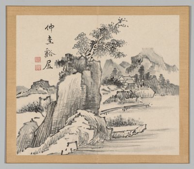 Álbum duplo de Estudos da Paisagem após Ikeno Taiga, Volume 2, folha 14, século XVIII. de Aoki Shukuya