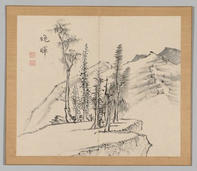 Álbum Duplo de Estudos da Paisagem após Ikeno Taiga, Volume 2, folha 21, século XVIII. de Aoki Shukuya