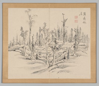 Álbum duplo de Estudos da Paisagem após Ikeno Taiga, Volume 2, folha 23, século XVIII. de Aoki Shukuya