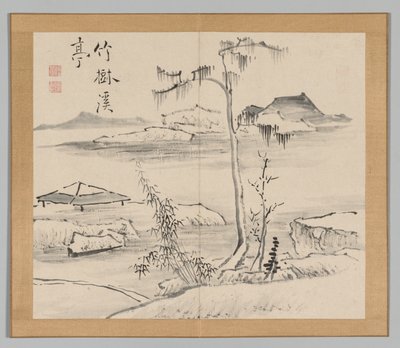 Álbum duplo de Estudos da Paisagem após Ikeno Taiga, Volume 2, folha 24, século XVIII. de Aoki Shukuya
