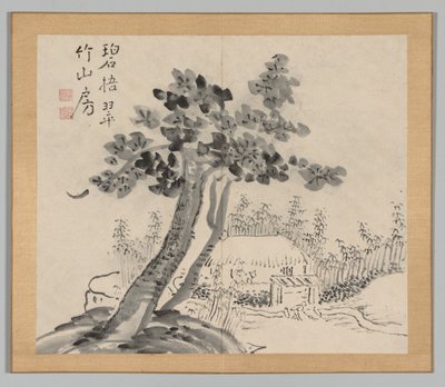 Álbum Duplo de Estudos da Paisagem após Ikeno Taiga, Volume 2, folha 32, século XVIII. de Aoki Shukuya