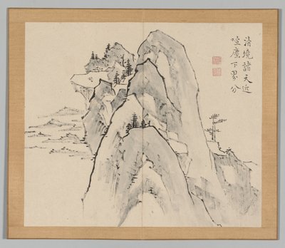 Álbum Duplo de Estudos da Paisagem após Ikeno Taiga, Volume 2, folha 33, século XVIII. de Aoki Shukuya
