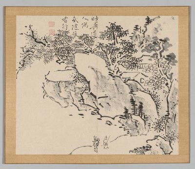 Álbum Duplo de Estudos da Paisagem após Ikeno Taiga, Volume 2, folha 34, século XVIII. de Aoki Shukuya