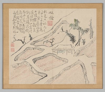 Álbum Duplo de Estudos da Paisagem após Ikeno Taiga, Volume 2, folha 35, século XVIII. de Aoki Shukuya