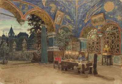 Sala de jantar do príncipe Vasily Golitsyn. Cenografia da ópera Khovanshchina de M. Musorgsky, 1897 de Apollinari Mikhailovich Vasnetsov