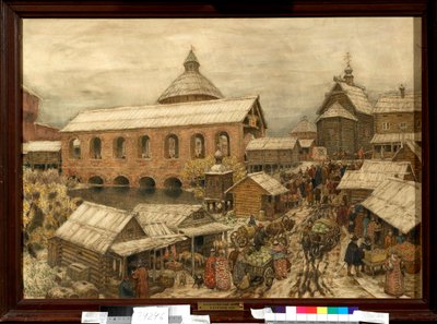 Caminhada no distrito de Okhotny Riad de Moscovo no século XIII-16 - Trabalho de Appolinari Mikhaylovich Vasnetsov (1856-1933) de Apollinari Mikhailovich Vasnetsov