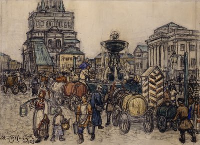 A fonte na Praça Sukharevskaya no século XIX, 1921 de Apollinari Mikhailovich Vasnetsov