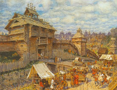 Cidade de madeira de Moscou no século XIV de Apollinari Mikhailovich Vasnetsov