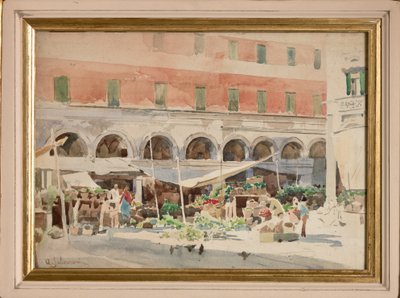 Mercado da fruta (aguarela sobre papel e cartão) de Arcangelo Salvarani