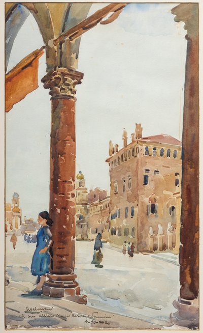 Praça em Carpi (aguarela) de Arcangelo Salvarani