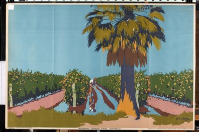 Irrigação de videiras de groselha - Austrália (litografia a cores) de Archibald Bertram Webb