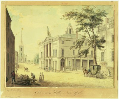 A antiga Câmara Municipal (Federal Hall) Nova York, 1798 (grafite, caneta e tinta sobre papel) de Archibald Robertson