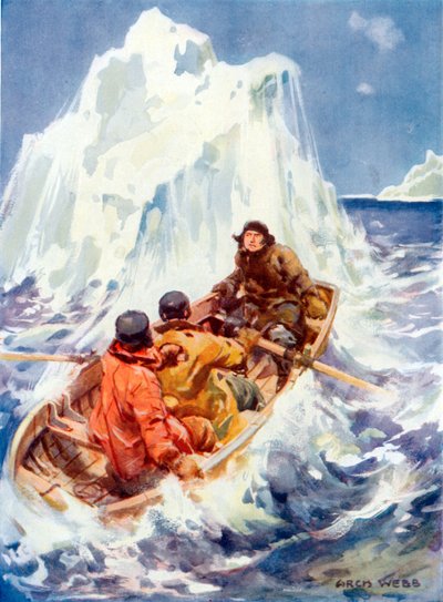 John Franklin testemunhando a criação de um iceberg (cor litho) de Archibald Webb