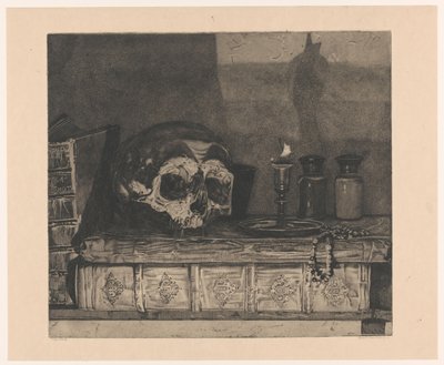 Natureza morta com crânio de Arend Hendriks (signed by artist)