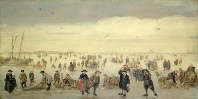 Cena de inverno com Numerosas Figuras no Gelo, c.1600-31 (óleo sobre painel) de Arent Arentsz