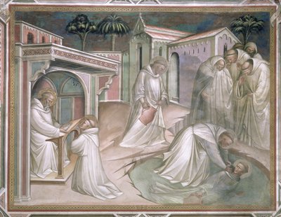Maurus salva Placidus, detalhe da vida de São Bento (c.480-c.550), na sacristia, 1387 de Aretino Luca Spinello or Spinelli