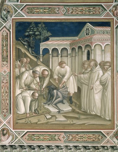 A Pedra Pesada, detalhe da Vida de São Bento (c.480-c.550), na Sacristia, 1387 de Aretino Luca Spinello or Spinelli