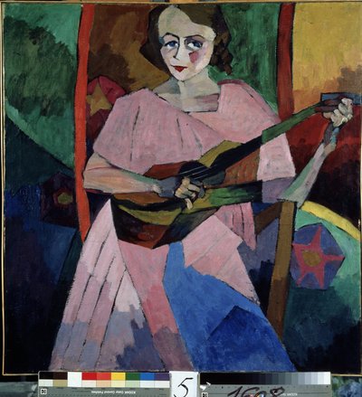 Mulher com uma guitarra (Lady with a Guitar). Pintura de Aristarkh Vasilyevich Lentulov (Lentulov) (1882-1943), óleo sobre tela de Aristarkh Vasilievic Lentulov