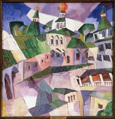 Mosteiro. O Tribunal do Bispo no Mosteiro de Nova Jerusalém na Rússia. (Mosteiro. Pátio do Bispo no Mosteiro de Nova Jerusalém). Pintura de Aristarkh Vasilyevich Lentulov (Lentulov) (1882-1943), óleo sobre tela de Aristarkh Vasilievic Lentulov