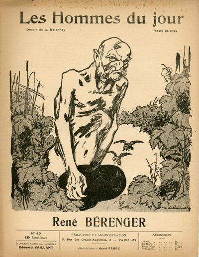Capa de "Les Hommes du jour", Satirique en N & B, ca. 1909: Censura - Berenger Rene (1830-1915) - Ilustração de Aristide Delannoy (1874-1911) de Aristide Delannoy