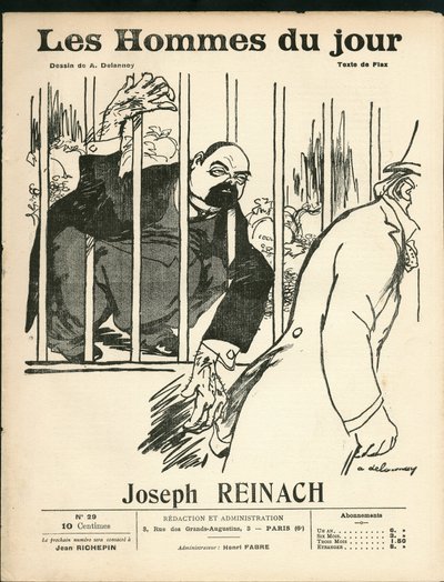 Capa de "Os Homens do Dia", por volta de 1905 - Ilustração de Aristide Delannoy (1874-1911): Antisemitismo, Prata - Reinach Joseph (1856-1921), Macaco de Aristide Delannoy