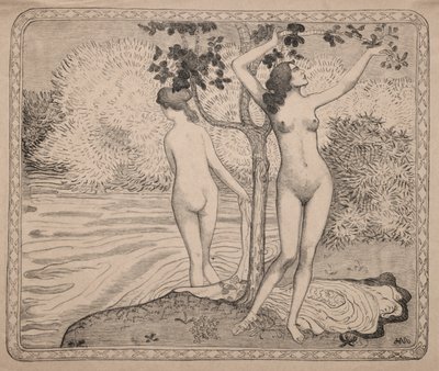 Dois banhistas debaixo de uma árvore à beira da água de Aristide Maillol