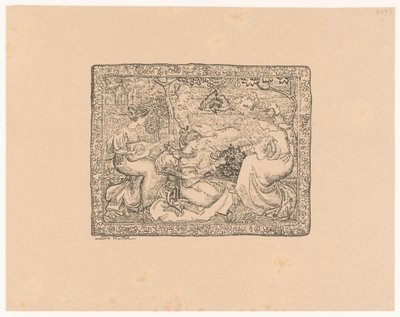 Tapeçaria com quatro mulheres a fazer música numa paisagem
Champêtre de concerto (título original) de Aristide Maillol