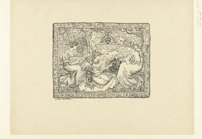Tapeçaria com quatro mulheres a fazer música numa paisagem
Tapisserie ou champêtre de concerto
L