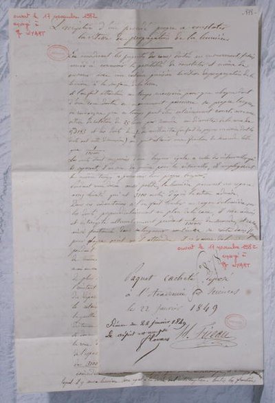 Carta descrevendo as experiências de Fizeau para determinar a velocidade da luz de Armand Hippolyte Louis Fizeau