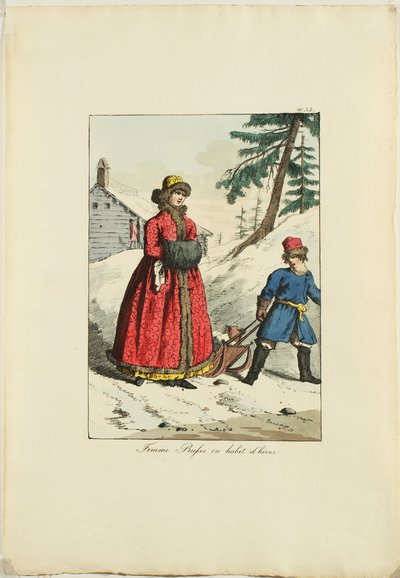 Roupas de inverno russas de Moeurs et Costumes des Russes, 1817 de Armand Gustave Haubigant
