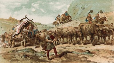 Carroça puxada por boi e escolta da tribo Nervii do norte da Gália de Armand Jean Heins