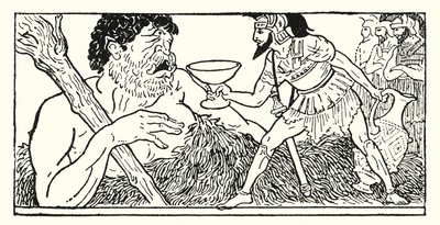 Odisseu oferecendo uma taça de vinho ao gigante Polifemo (litho) de Armand Joseph Bonamy