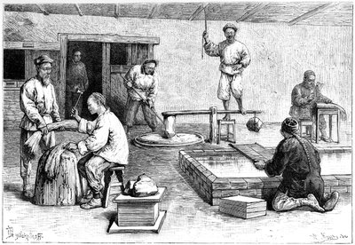 Uma fábrica de papel, China, 1895. de Armand Kohl
