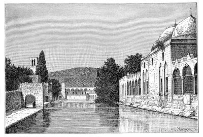 A mesquita e a fonte de Abraham, Ofra At Tayyibah, Cisjordânia, Israel, 1895. de Armand Kohl