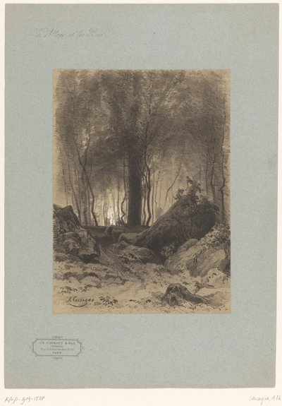 Vista da floresta com pedregulhos Paisagens com aldeias e floresta (título da série) Le village et les bois (título da série no objeto) de Armand Theophile Cassagne